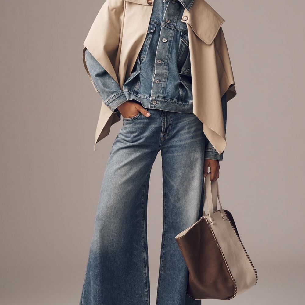 Blue Flare Wide Leg Jeans with Vintage Look